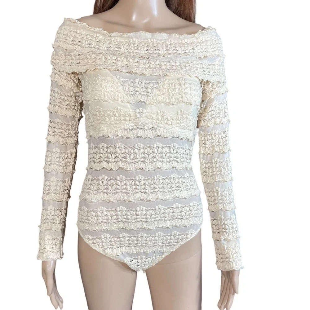 NWT New Free People Cream Lace Sanna Bodysuit Size L